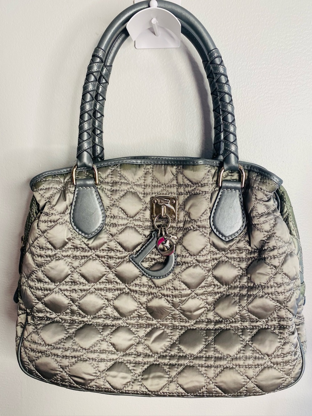 Lady Dior Quilted Large Satchel in Metallic Silver. Vintage snd Authentic.